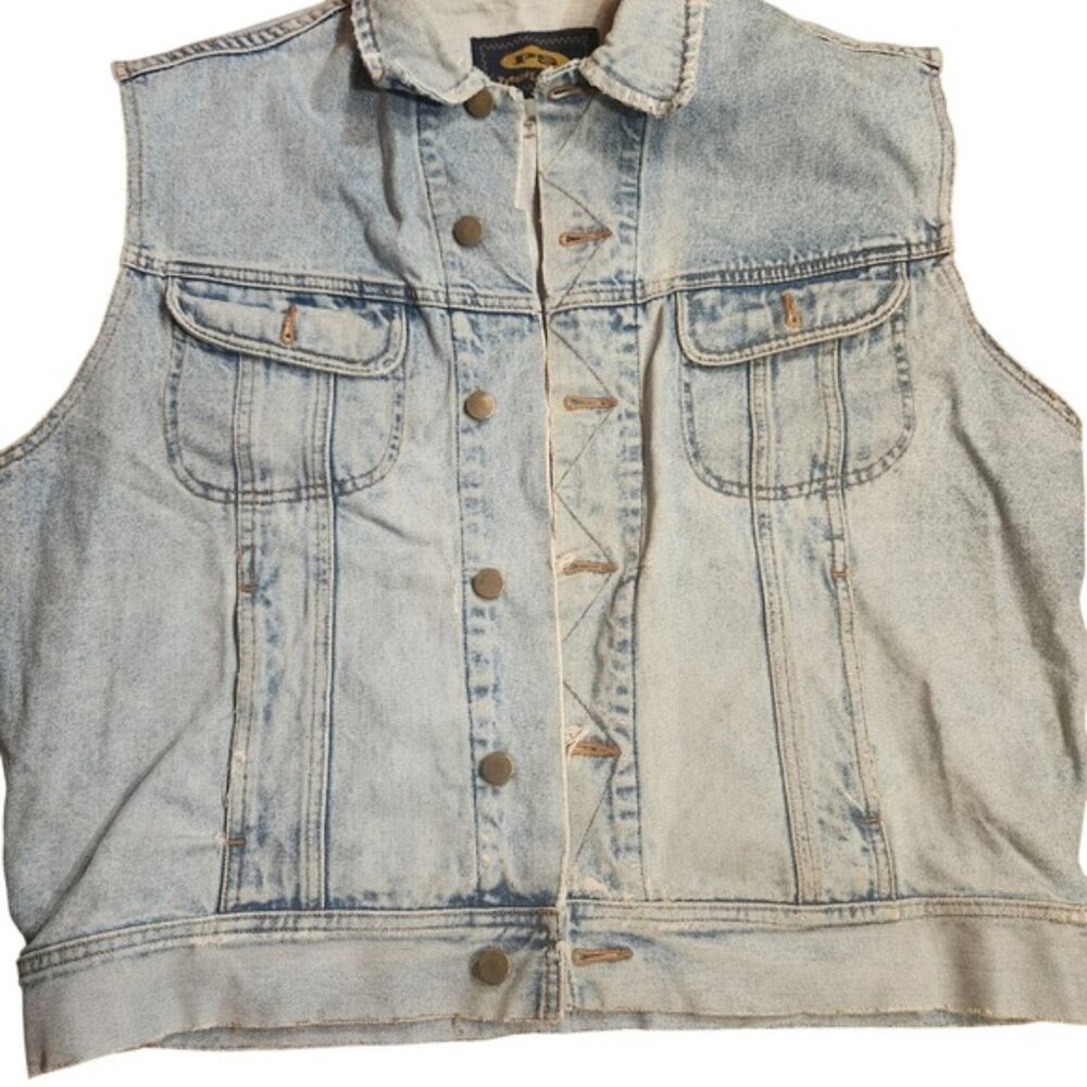 President Stone Mens Light Wash Denim Vest Cotton Button Front Size Medium chore